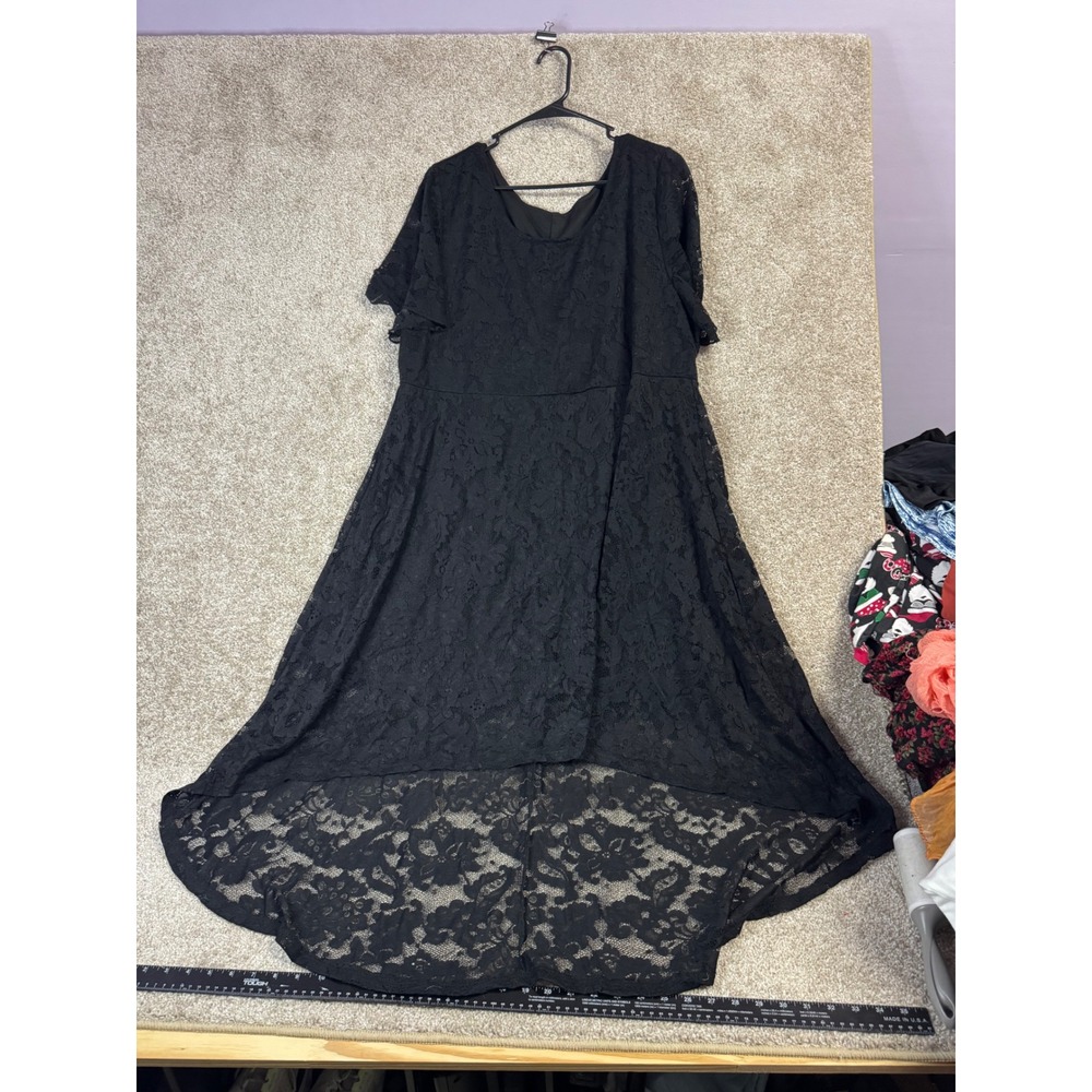 SHEIN Curve Black Floral Lace High Low Short Sleeve Cocktail Dress 4XL